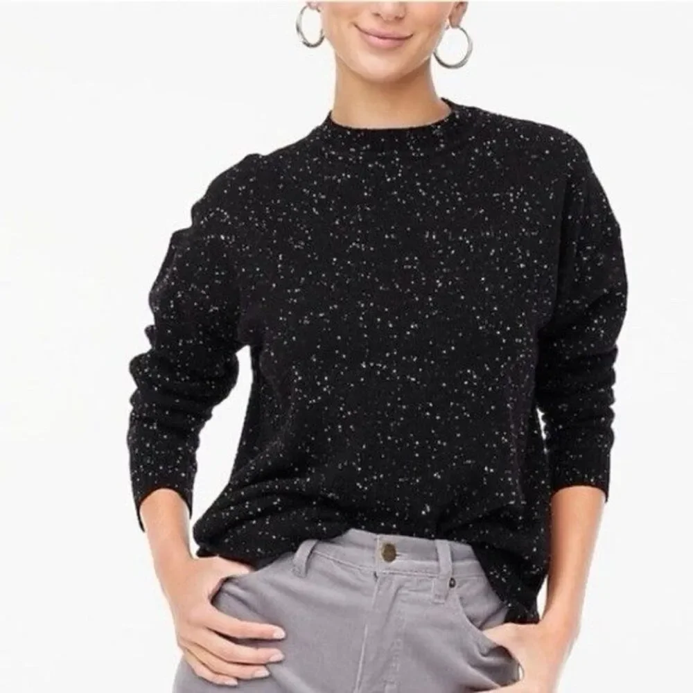 J.Crew Women’s Black Speckled Knit Pullover Sweater XL Cotton Blend Crew Neck